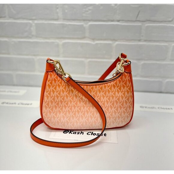 Michael Kors Cora Medium Ombré Logo Shoulder Purse Crossbody Bag Poppy - Picture 4 of 7